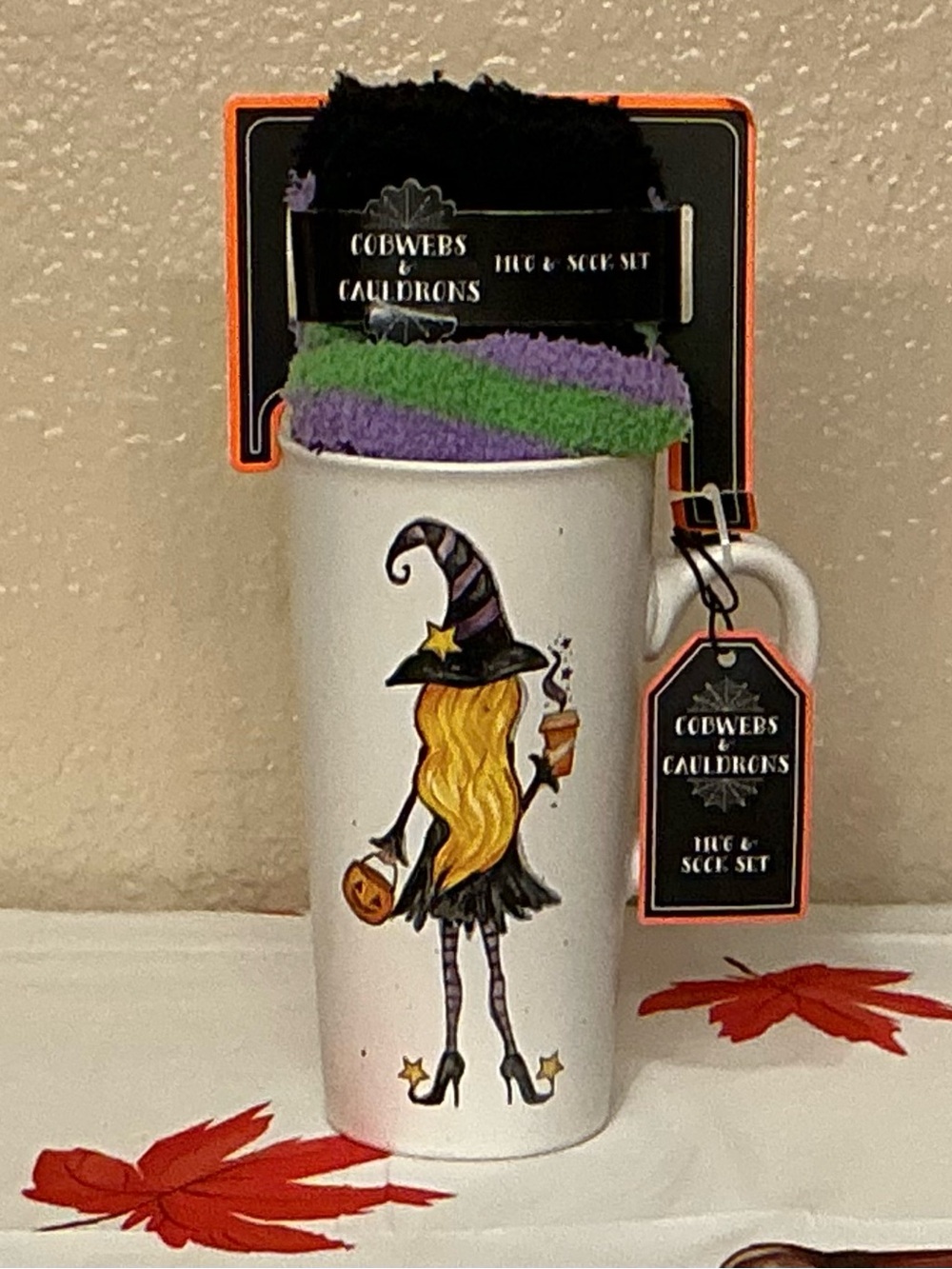 Halloween Sexy Witch Mug & Striped Socks Gift Set